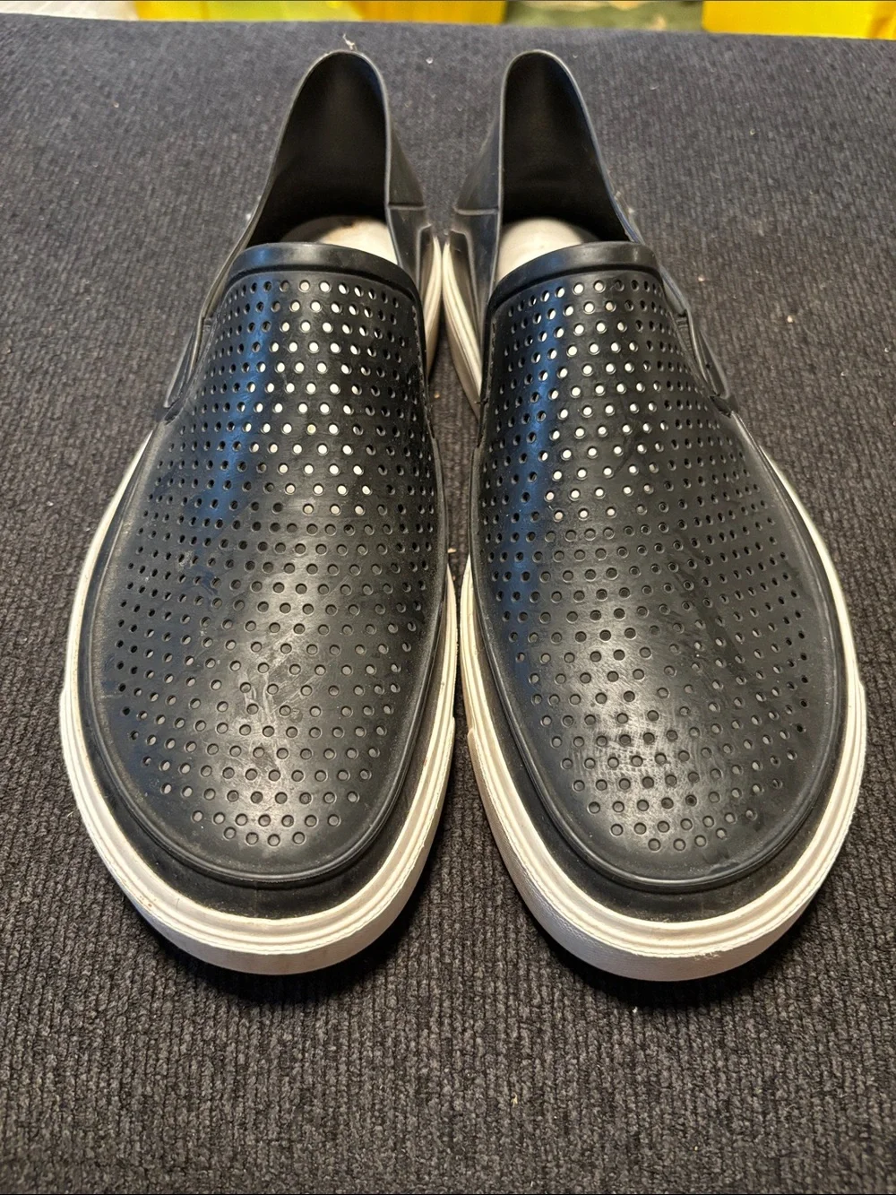 CROCS Men's Black Perforated Slip-On Loafers with White Sole